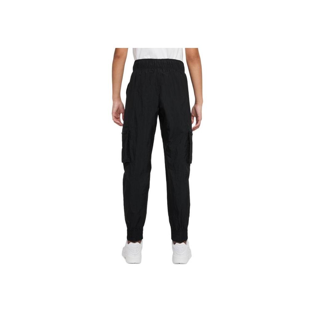 Nike Solid Color Logo Embroidered Elastic Waistband Cuffed Knit Sports Pants Kids bottoms Black DD6285-010