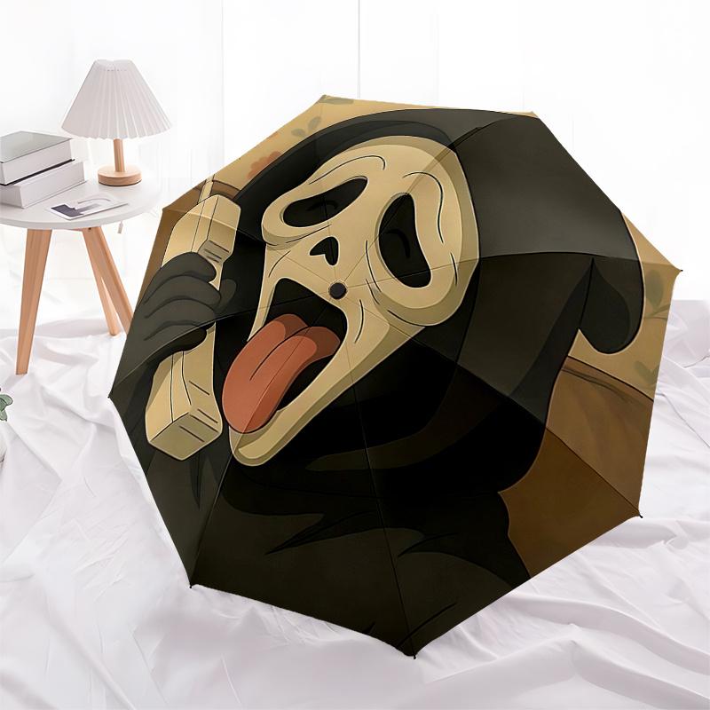 

Scream Mask with Floral Print - Automatic Opening Folding Umbrella, 8-Bone Iron Frame, Outdoor Rain Gear, Festival Gift for Fans and Travele