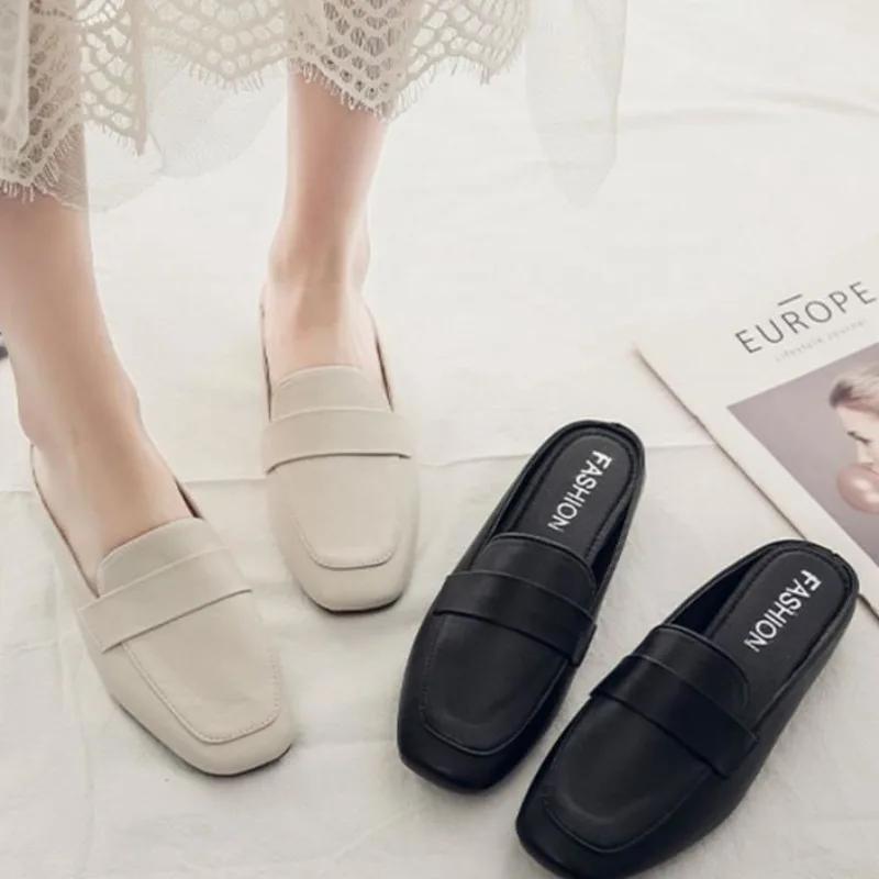 Fashion Baotou Shoes Half Slippers Women Wearing Summer New Designer Shoes Version Square Headed Lazy Muller Slippers Women Slides Women