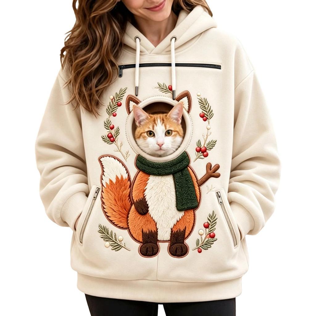 Unisex Long Sleeve Pet Dog Pocket Sweatshirt Hoodie Loose Casual Warm Pullover for Men and Women