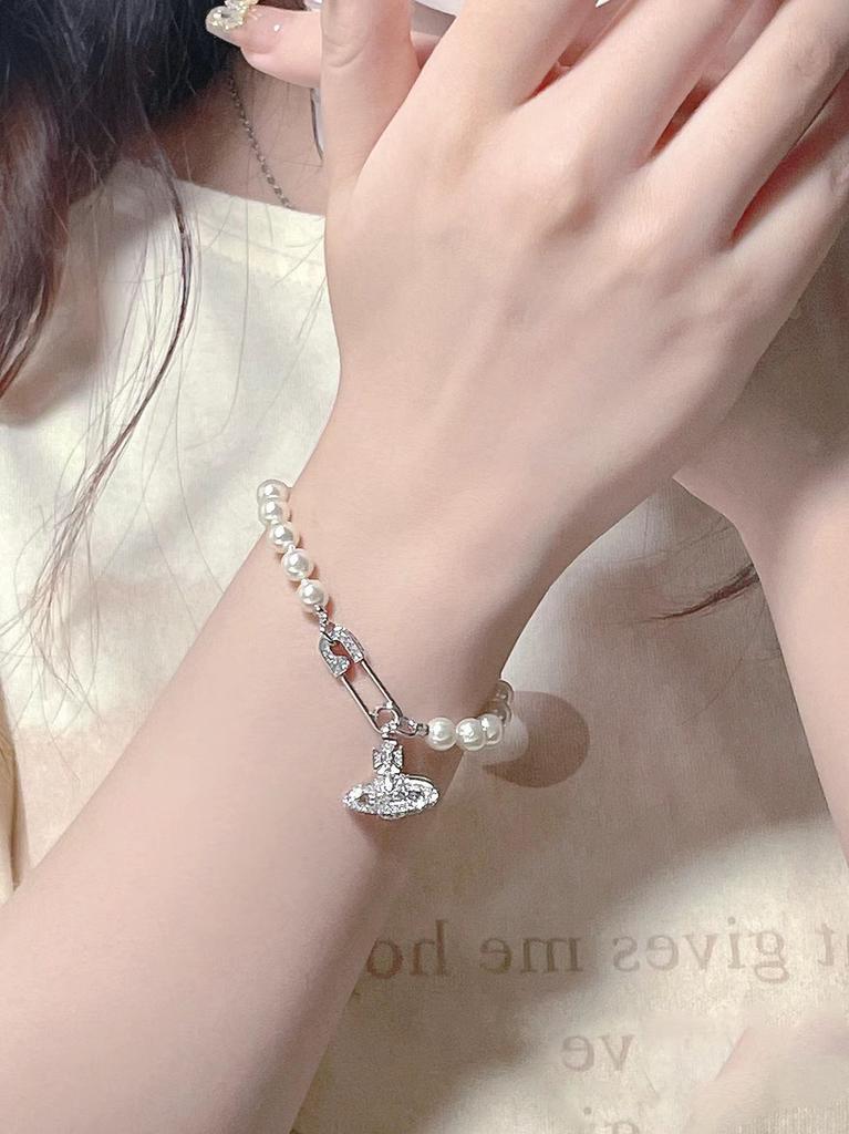 Saturn Pearl Necklace With Cz Microinlay Ushaped Pendant For Elegant Women