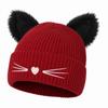 Embroidery Cat Ear Beanie Faux Fur Winter Hat Cute Kawaii Beanie  For Women