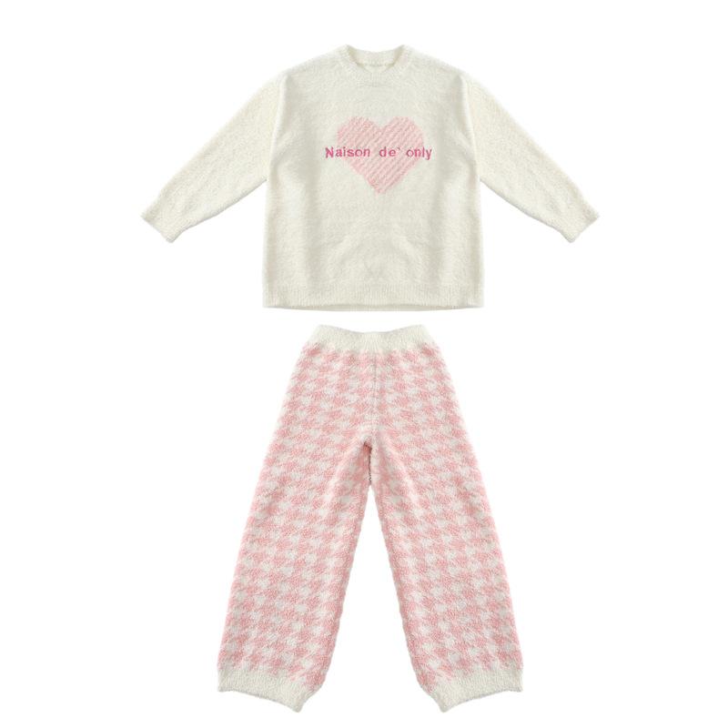 Girls Thick Coral Fleece Pajama Set Half Velvet Winter Warm Sleepwear for Older Kids Teens Family Homewear
