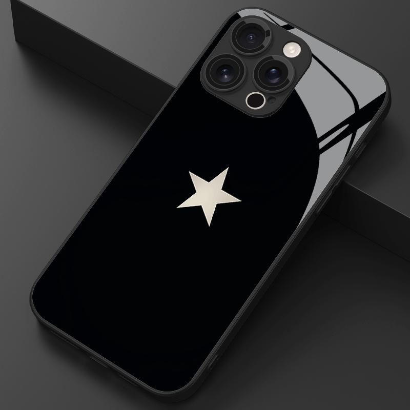 Black background white star glass phone case suitable for iPhone 17 16 15 14 13 12 11 Pro/Max/Plus anti drop and shockproof