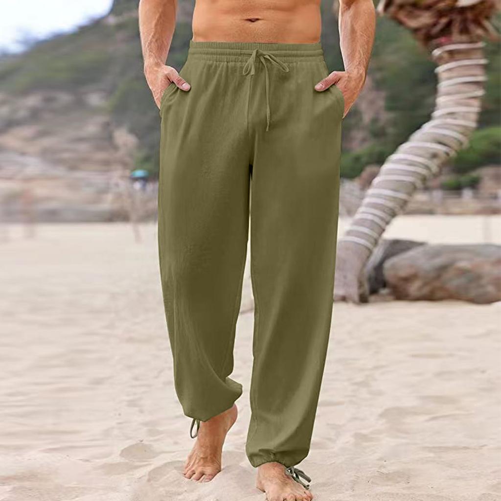 Men's Fashion Casual Beach Pants Color Elastic Band Pocket Overalls Pants