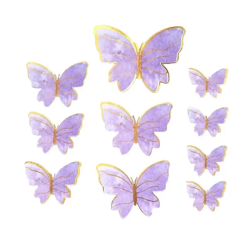 10Pcs Multi-size 3D Folding Gold Edge Paper Butterfly Decoration for Cake Greeting Cards DIY Cake Topper Wedding Birthday Party