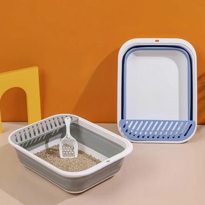 Litière pour chat portable pliable grande capacité - Bac à litière semi-fermé anti-éclaboussures Lit de propreté pratique pour animaux de compagnie Baignoire de nettoyage