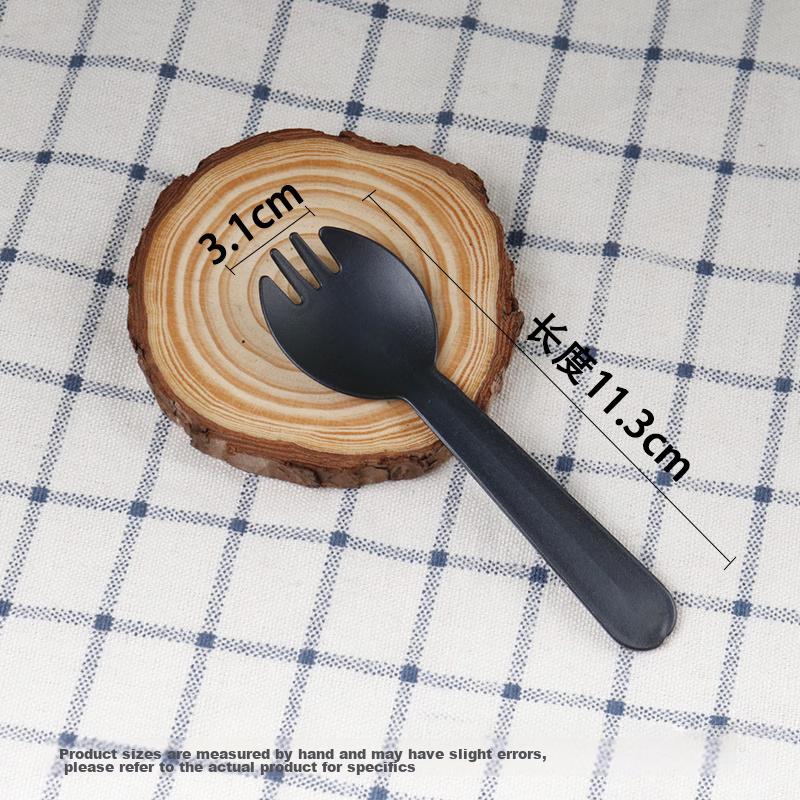 Jianaishenghuo Disposable Fruit Forks And Spoons, 100 Individually Wrapped, Thickened Cake Dessert Forks, Takeout Fast Food, Frosted Black