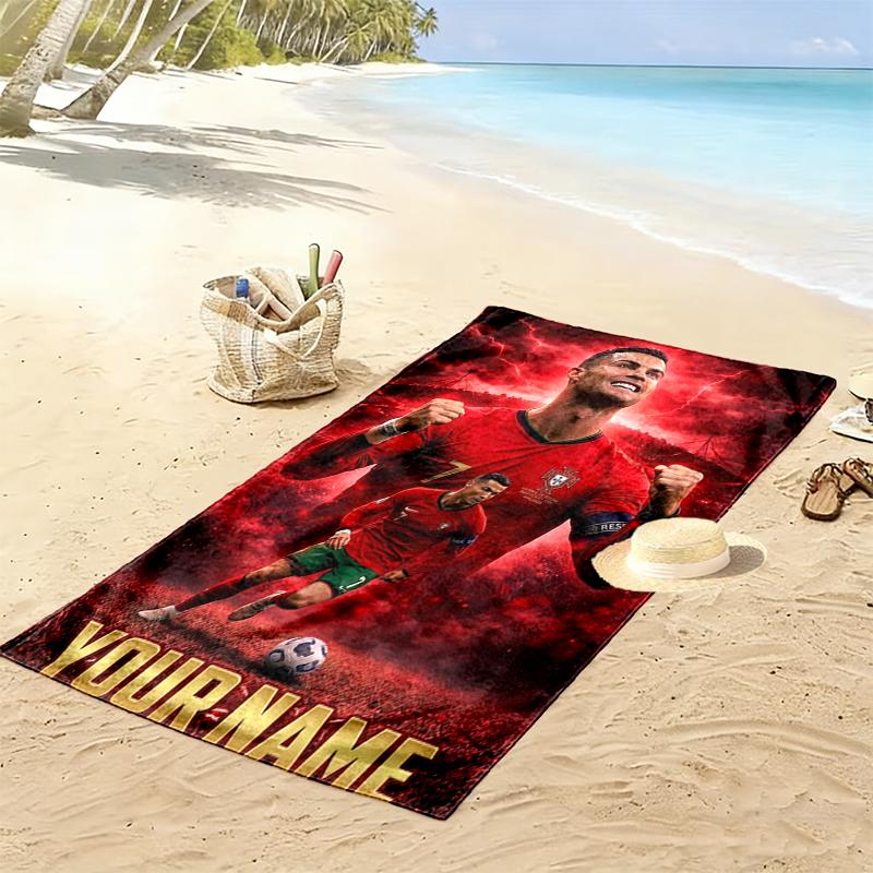 Custom Name Cristiano Ronaldo Print Beach Towel, Large Soft Quick Dry Towel for Beach Camping Swimming