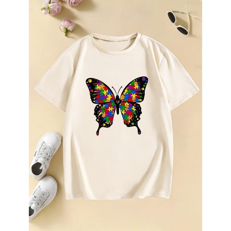 Colorful Butterfly Printed T Shirts Fashion Short Sleeve Kids Children's T-shirt Boys Girls Summer Spring Casual Top Tee Shirt