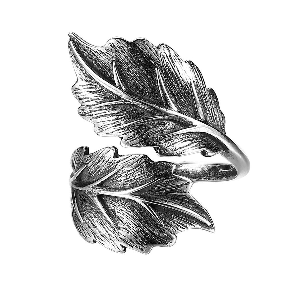 Vintage S925 Sterling Silver Double Leaf Adjustable Cross Ring for Women - Versatile and Timeless Design