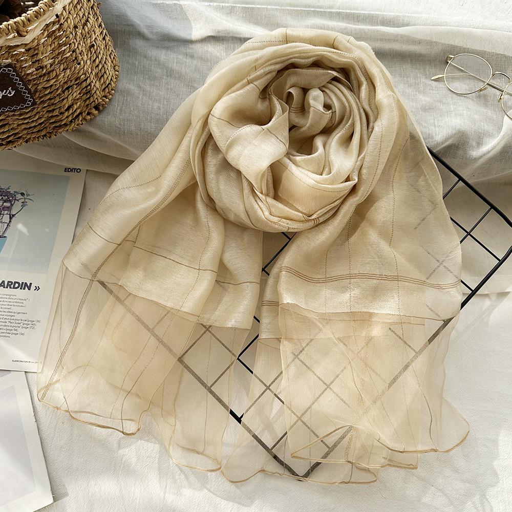 

Весенне-летний шелковый шарф Сучжоу и Ханчжоу, большой длинный солнцезащитный платок, шелковый шарф, золотая клетка, шарф из тутового шелка 190*70cm
