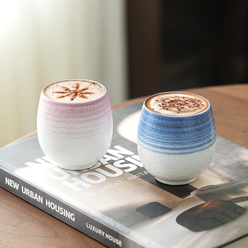 4pcs Mixed Ceramic Coffee Cup Set,Small Espresso Cups, Coarse Pottery Handmade Creative Striped Nordic Style Mugs,Breakfast Cups,Milk Cups,Latte Cups