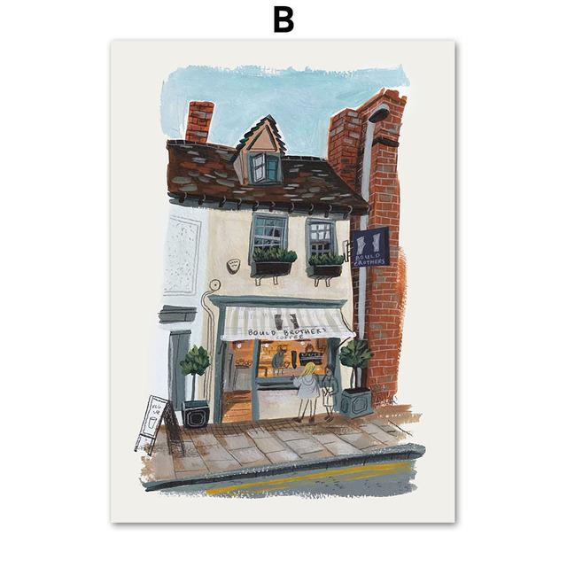 Ilustrație desenată manual Paris Tower Cafe, artă de perete, pictură pe pânză, postere și imprimeuri nordice, imagini de perete pentru decorarea camerei de zi