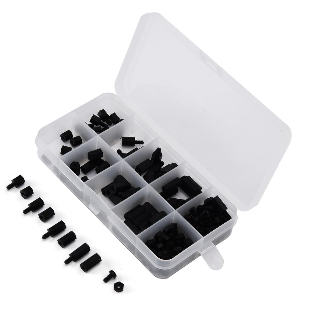 180Pcs Screw Nut Kit Black Nylon M3 Hex Single Double Pass Standoff Assortment Set Fasteners