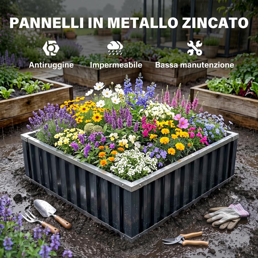 Raised Garden Bed in Steel, Open Bottom and Tool-Free Assembly, 90x90x30cm