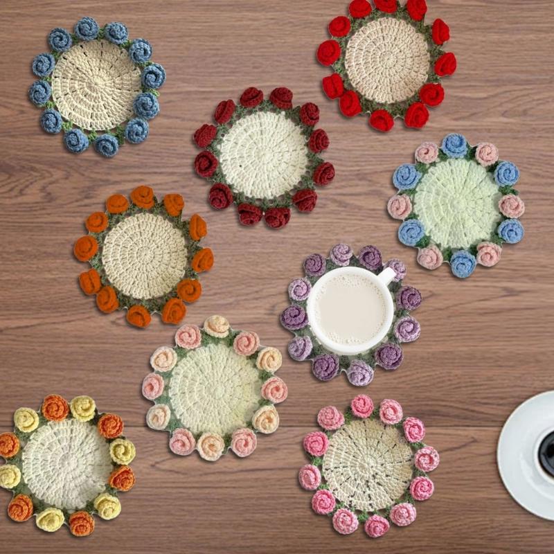 Rose Bouquet Crochet Coaster Kits Flower Coaster Crochet Starter Kits DIY Crochet Kits for Home Decoration