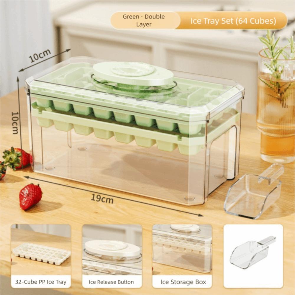 Household PP Ice Cube Tray 64 Grids with Lid Ice Bucket Large Capacity Easy To Use Ice Cube Mold Ice Maker