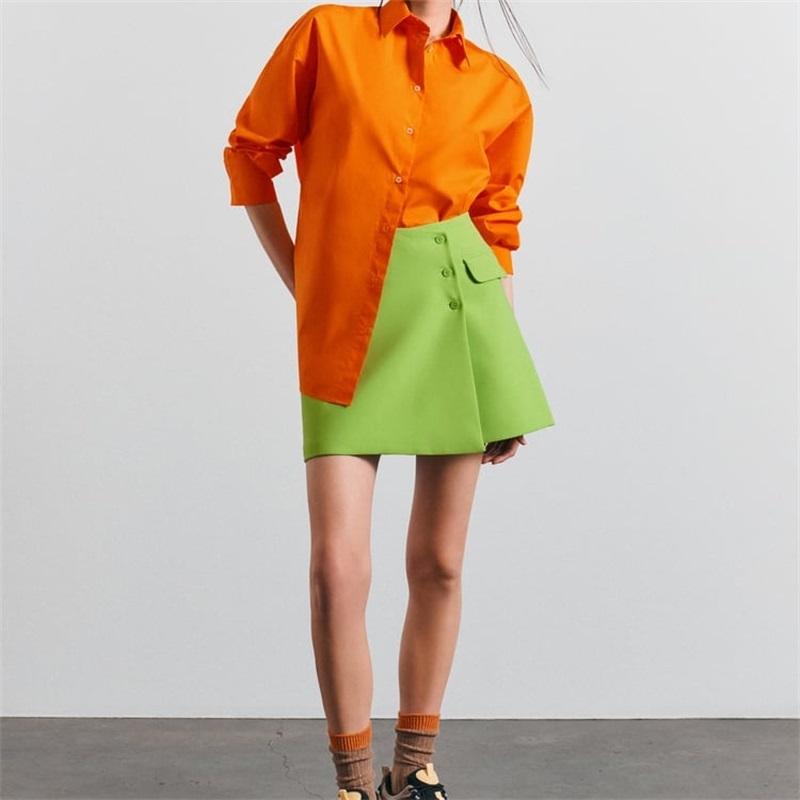 Women Fashion Green With Pockets Fitted Mini Skirt Vintage High Waist Button-Down Female Skirts Mujer Streetwear