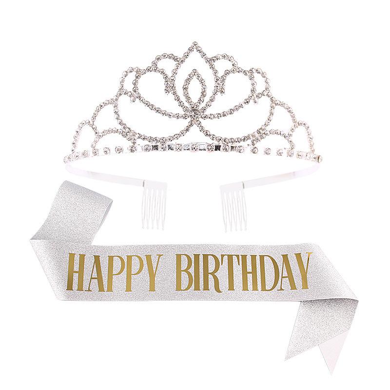 Princess crown bridal rhinestone headband birthday tiara prom party sash