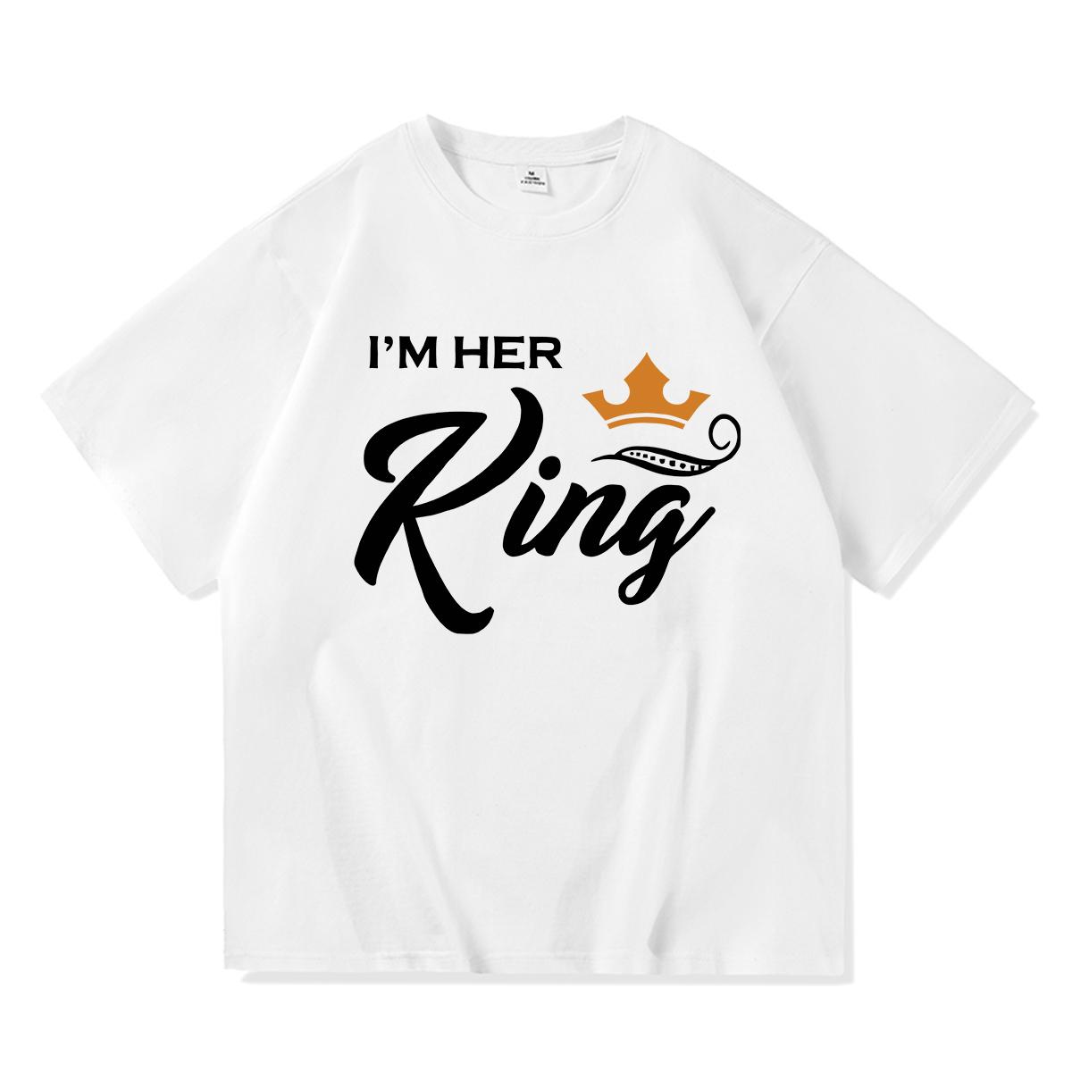 

2023 Повседневная летняя хлопковая футболка с принтом KING QUEEN, свободная футболка с короткими рукавами и круглым вырезом для влюбленных, женские и мужские топы, футболки S