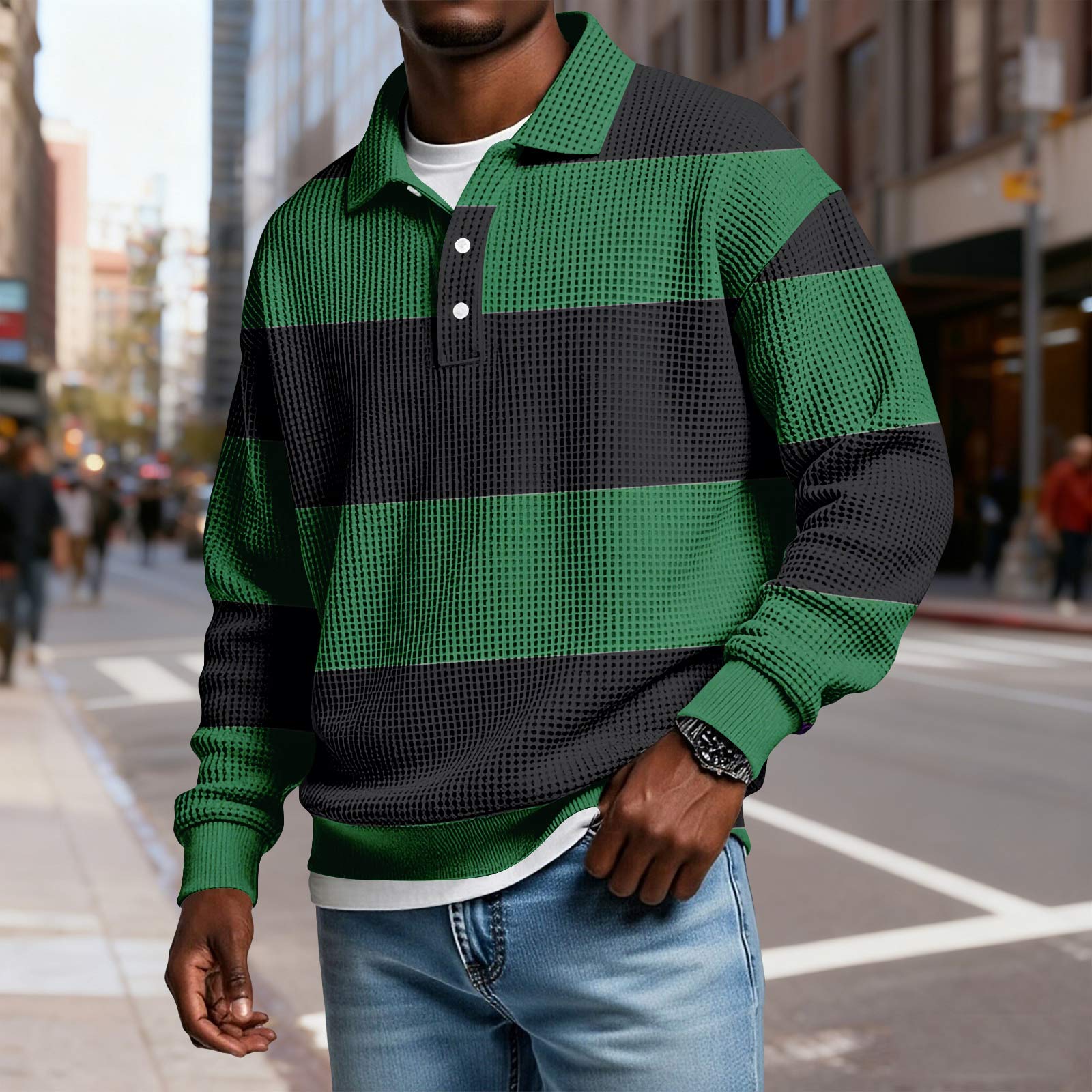 

Men s Casual Loose,fitting Top Button,down Collar Long Sleeves L зелений