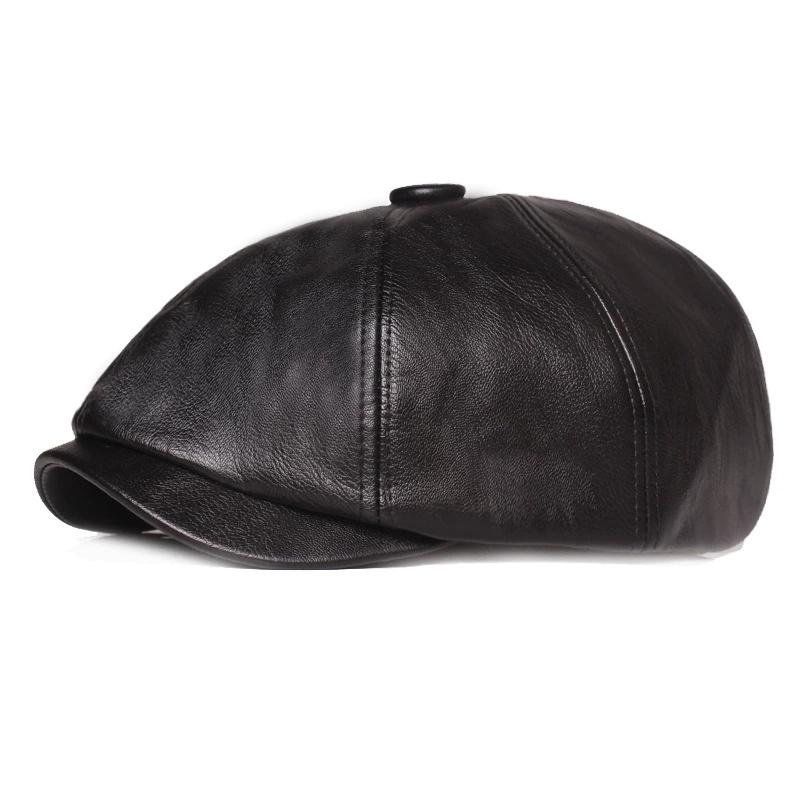 

Retro Octagonal Leather Hat Men S Leather Beret Elegant Fashion Student Tongue Cap Snapback Caps For Men Casual 54-60CM