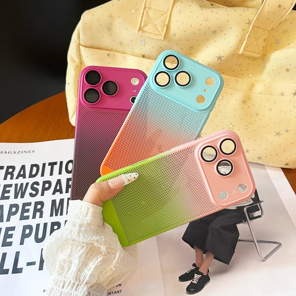 Hollow-Out Heat Dissipation Two-Color Gradient Metallic Paint PC Phone Case for iPhone 17 Air 16 15 14 13 12 Pro Max Back Cover