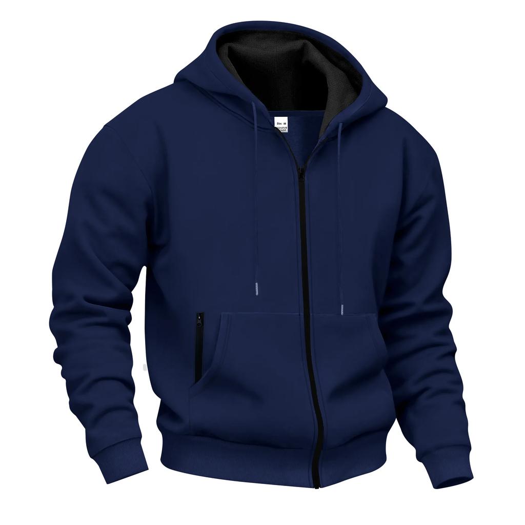 Autumn Winter Warm Hooded Hoodies Men's Casual Fleece Zip Up Hoodie Sweatshirt Loose Comfortable Streetwear