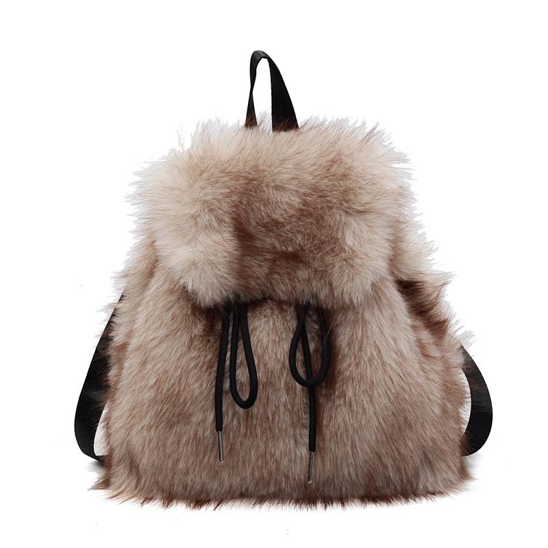 

2025 новый модный рюкзак кроссбоди на двойном плече из искусственного лисьего меха, женский студенческий рюкзак на кулиске большой вместимости, трендовая универсальная женская сумка абрикосовый