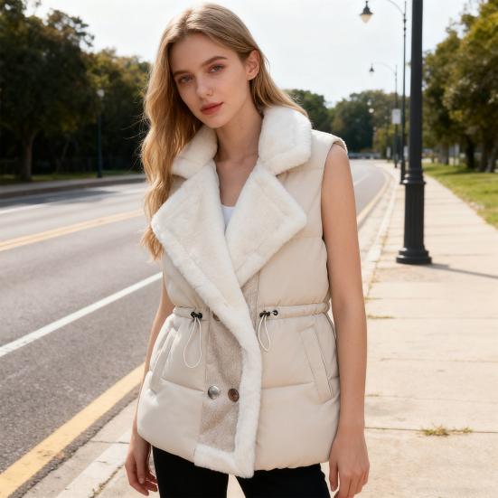 Women's Puffer Vest Casual Fleece Lined Sleeveless Jacket Winter Thicken Qulited Outerwear with Pockets