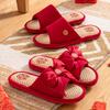 Wedding slippers festive bow big red pair of four seasons linen couple newlywed bride dowry slippers