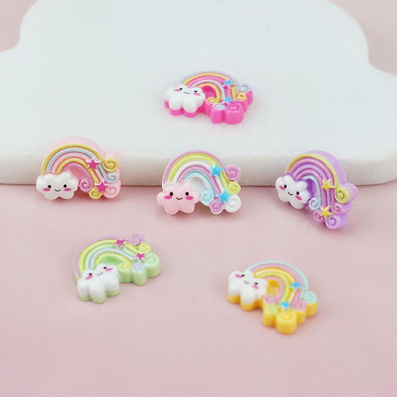 20Pcs New Mini Cartoon Cute Rainbow Flat Back Resin Cabochon Scrapbook Kawaii Diy Embellishments Charm Decorate Accessories A90