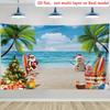 Tropical Christmas Beach Tapestry Santa Surfing Snowman Palm Tree Holiday Decor 2d Flat Wall Hanging Summer Xmas Party Backdrop
