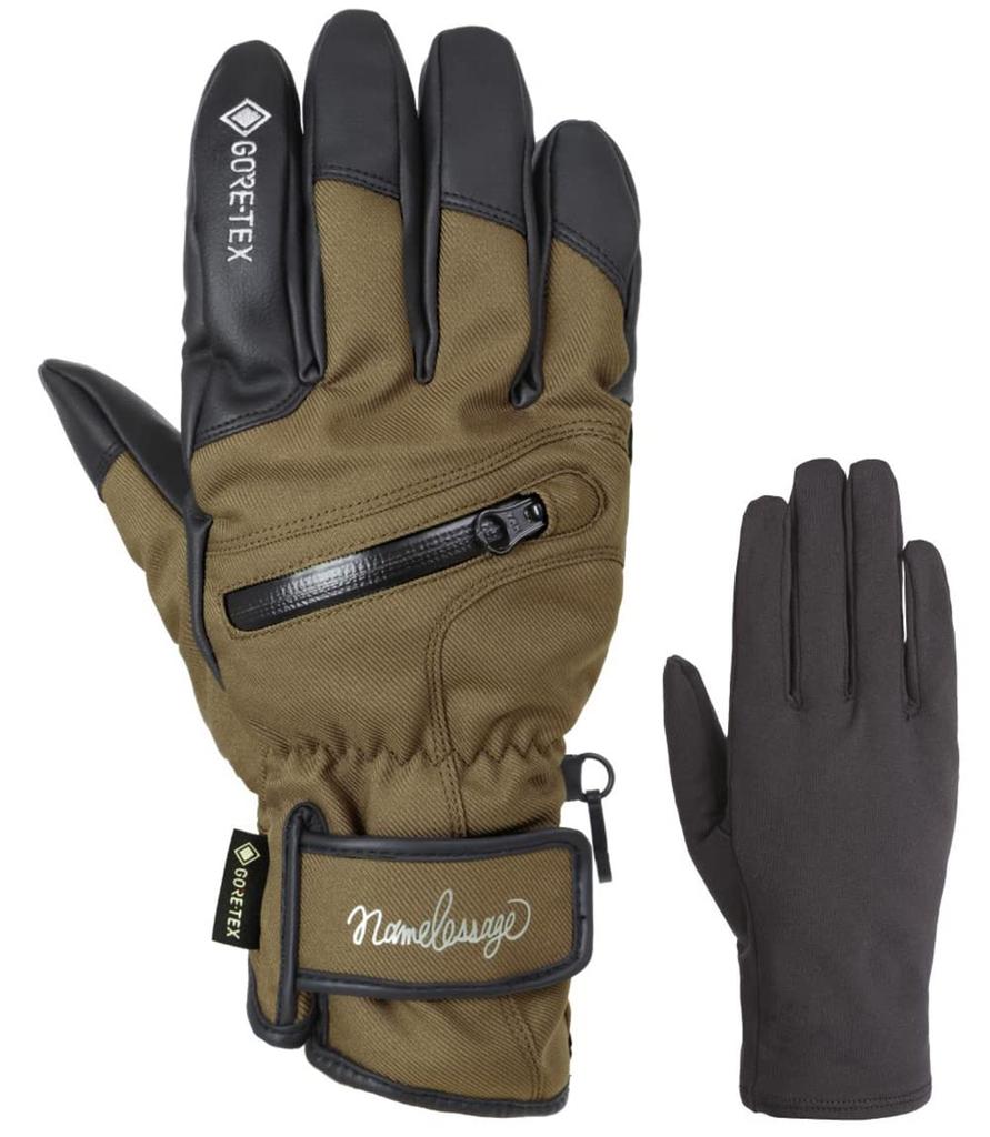 Namelessage GORE-TEX Snowboard Gloves for Men and Women, AGE-51 Beige, Size M, with Inner Gloves