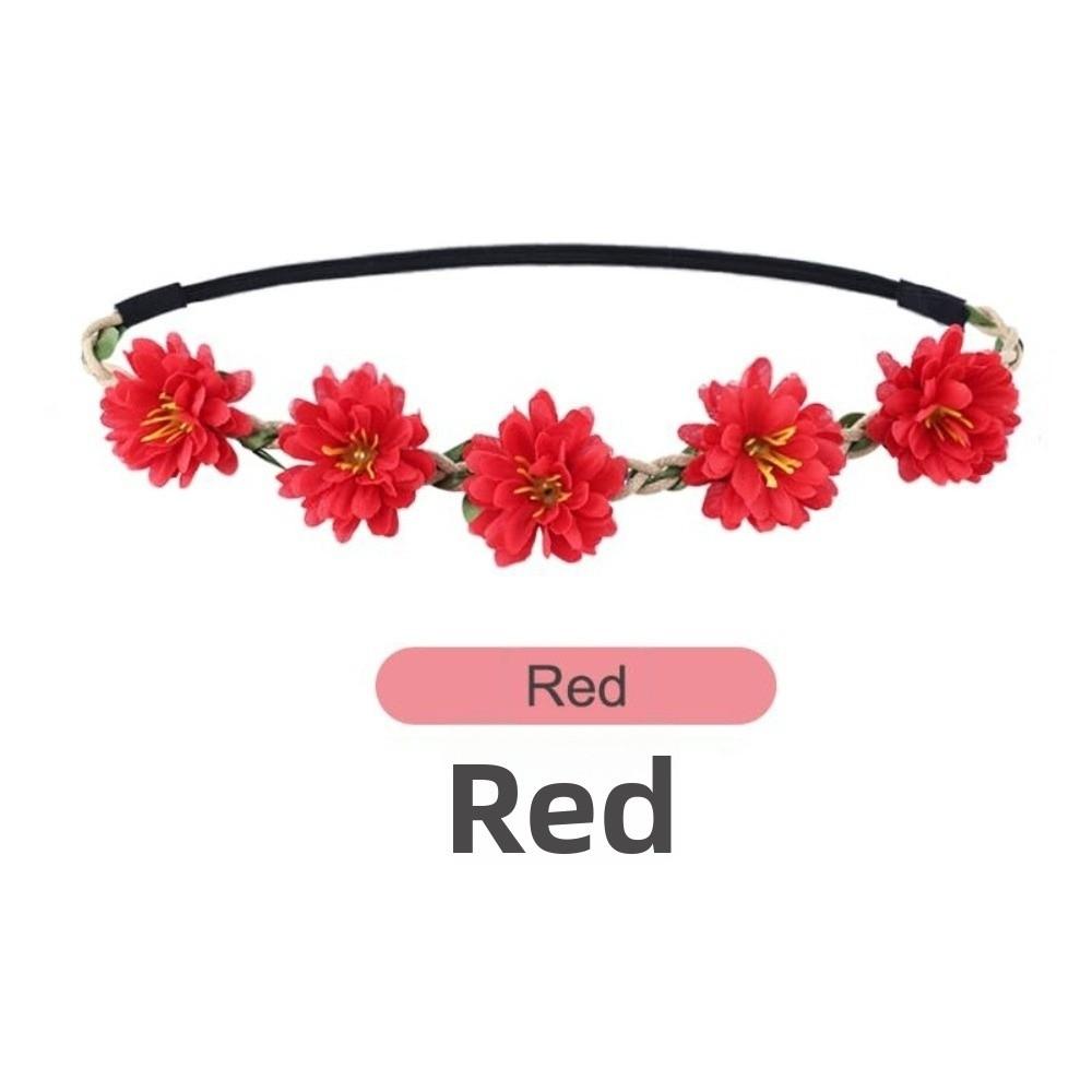 Adjustable Ribbon Floral Wreath Crown Pink Rose Bohemia Garland Headpiece  for Girls Women
