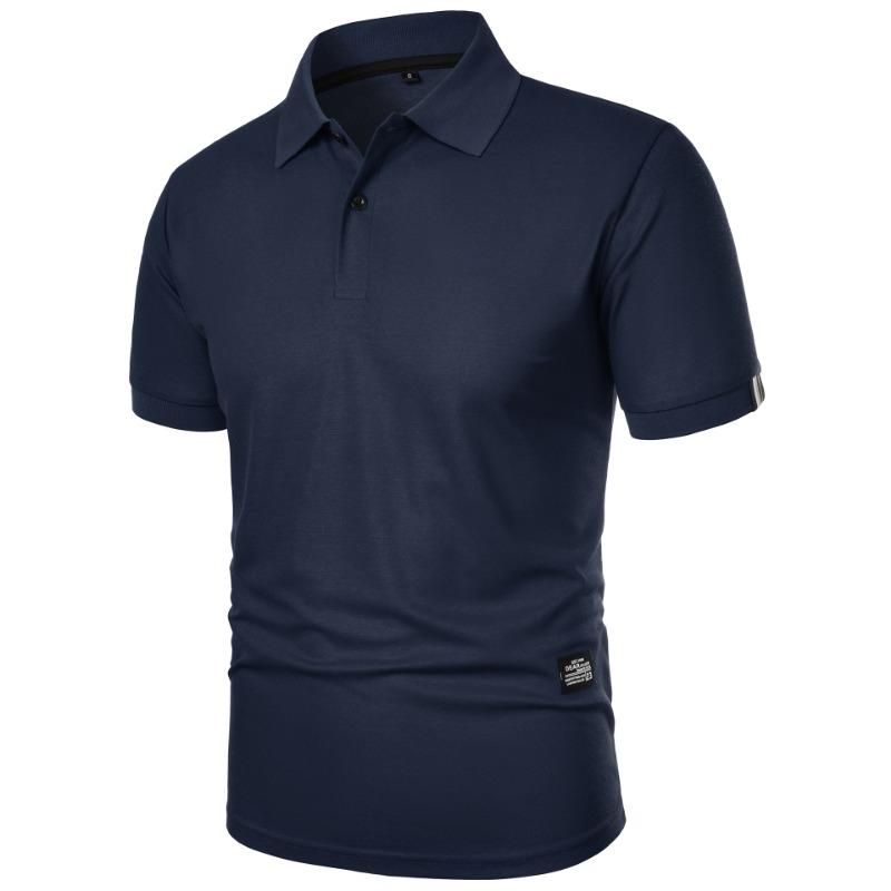 

New Solid Color Polo Shirt Men s Short Sleeve Button Tshirts Lapel Lightweight Streetwear Sport Casual Tops S тёмно-синий