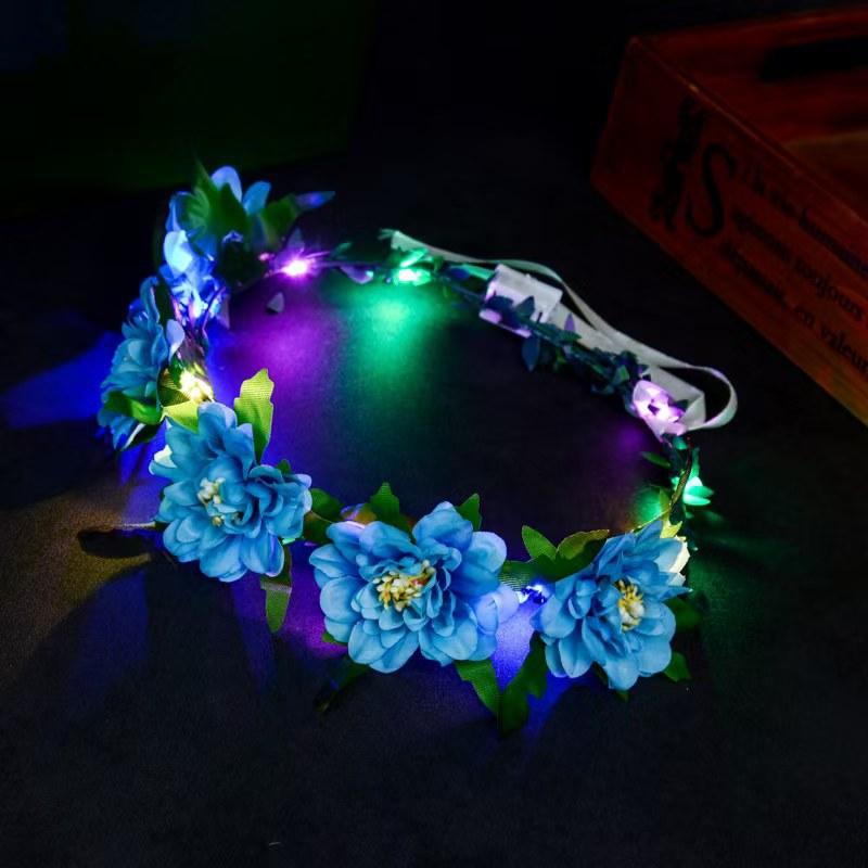 LED Flower Wreath Headband Light Up Peony Flower Crown Hairband Shining Headwear For Wedding Party Beach Hair Accessories