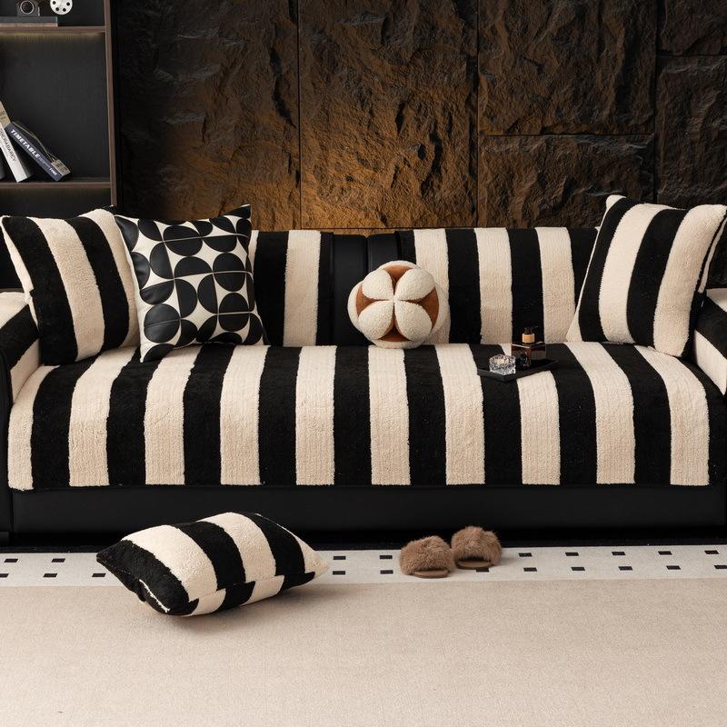Neues Shu Baumwollplüsch Sofakissen Wohnzimmer Einfach Gestreift Rückenlehne Handtuch Rutschfester Sitzkissenbezug Herbst Und Winter