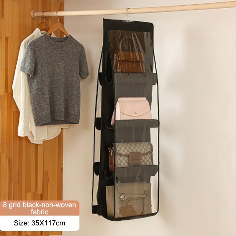 6 Pocket Hanging Handbag Organizer For Wardrobe Closet Gray Waterproof Storage Bag Door Wall Clear Sundry Bag With Hanger Pouch