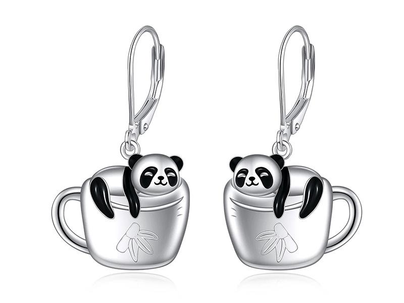 

925 Sterling Silver Giant Panda Pendant Earrings - Cute, Versatile, and Trendy Silver 925 белый