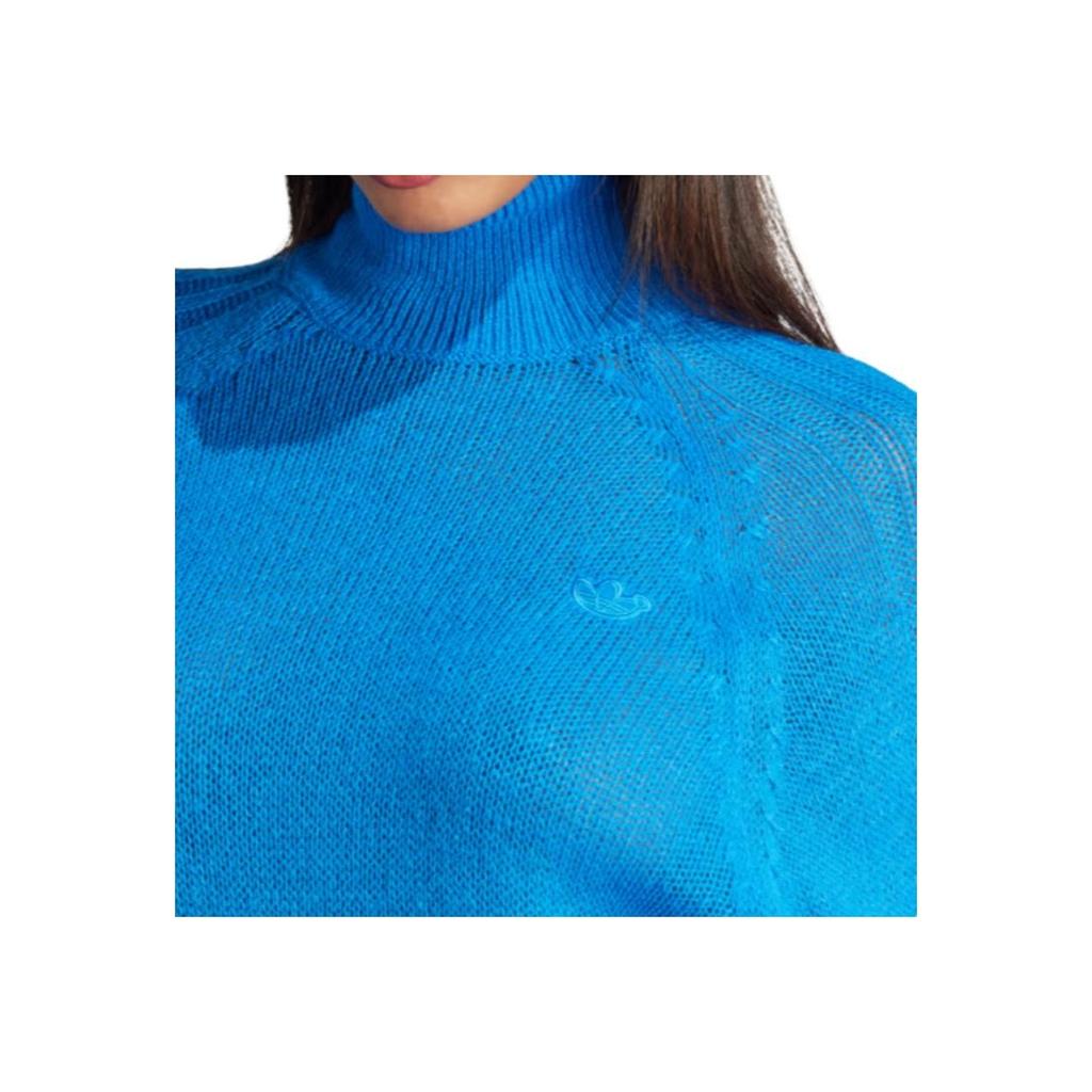 Adidas Blue Version Knit Sweater Solid Color Loose High Neck Pullover Long Sleeve Women sweater IL8535