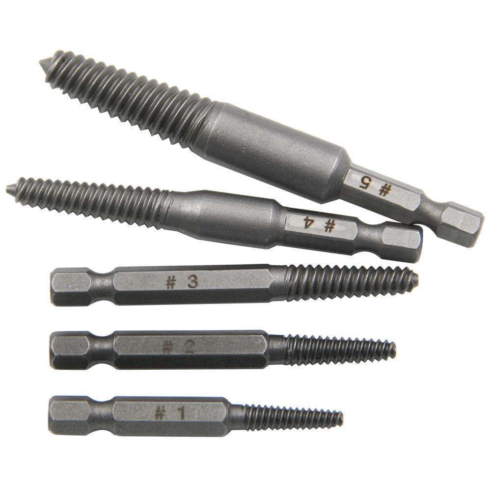 5pcs Damaged Screw Extractor Set 60mm Broken Bolt Remover Tool Hex Shank Drill Bit for Stripped Studs Removal Extraction