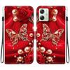 Handmade PU Leather Flip Case for Motorola Moto G54 Anti-Slip Shockproof Cover with Wrist Strap & Heart/Rose Cat Designs