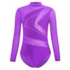 Girls Figure Skating Leotard Sparkling Rhinestones Sheer Mesh Long Sleeves Cutout Back Design Gymnastics Competition Costume