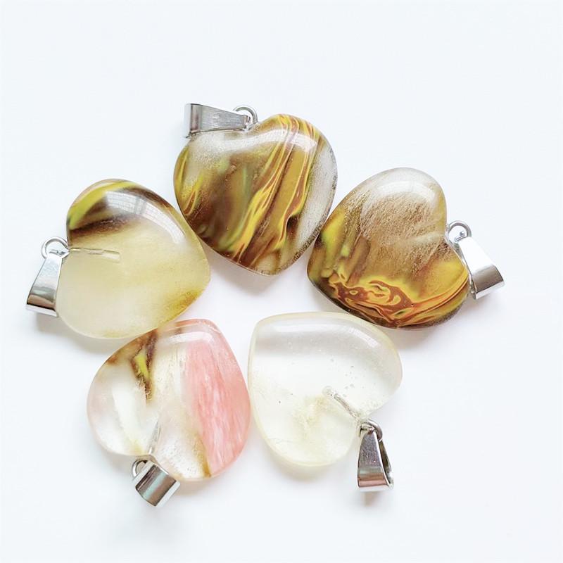 Heart-Shaped Natural Agate Pendant Necklace - 20mm Crystal Stone