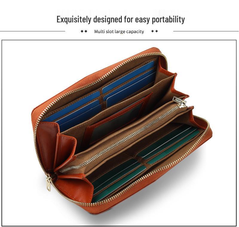 Women's Genuine Leather Long Wallet Clutch - Large Capacity, Multi-Card Slots, Vegetable Tanned