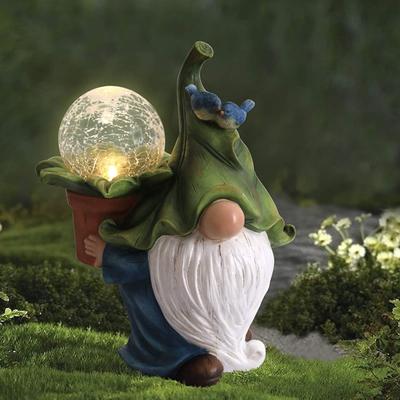 Garden Dwarf Statue-Resin Dwarf Statue Carrying  Ball and Solar LED Light