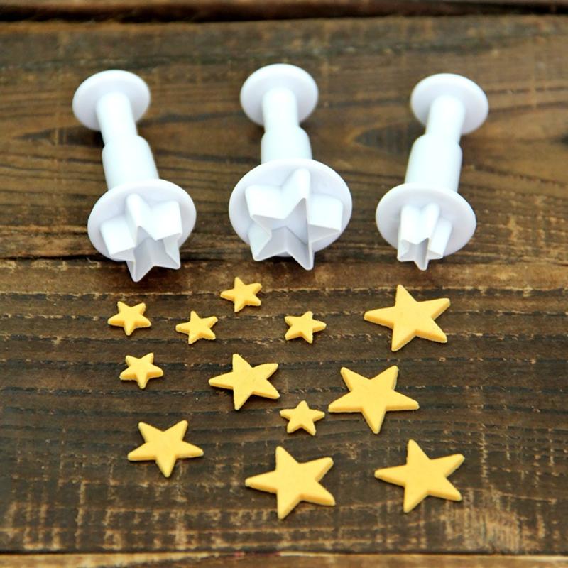 Set of 3 DIY Fondant Mold Multi-Shapes Fondant Stamps Kitchen Baking Tools Plastic Material Baking Supplies for Children