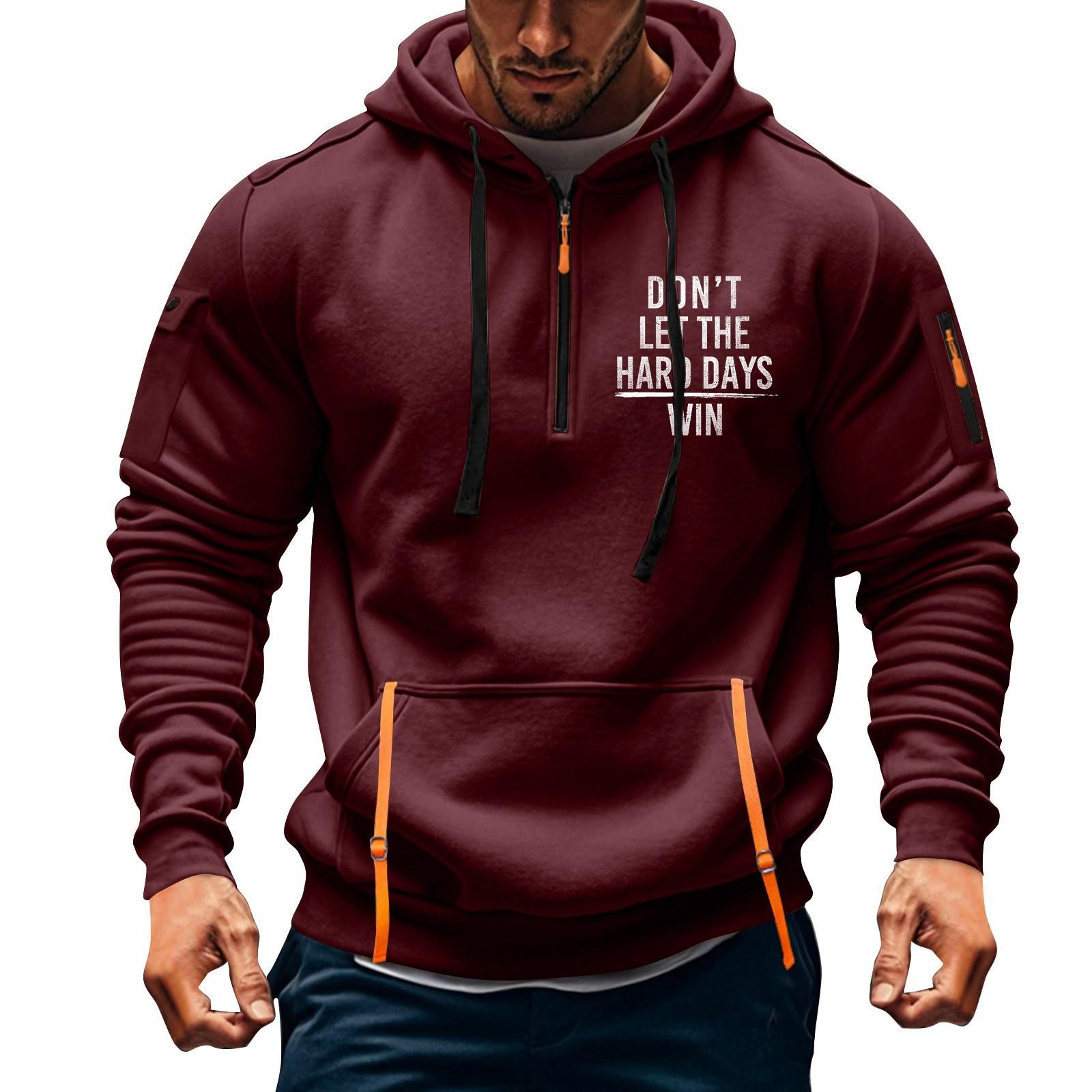 

Men s Printed Sweatshirt Hoodie Zipper Arm Pocket Cardigan Men s Sports Large Size Casual Hoodie M винный